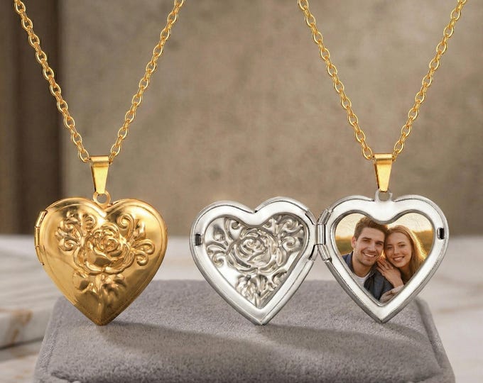 Photo Locket Necklace - Personalized Heart Pendant, Anniversary Gift