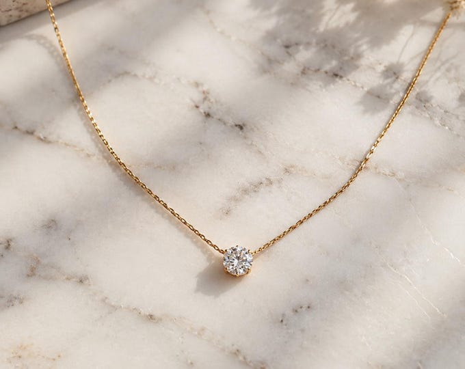 Dainty CZ Stone Necklace, Gold Plated Stainless Steel Chain, Anti-Tarnish Charm