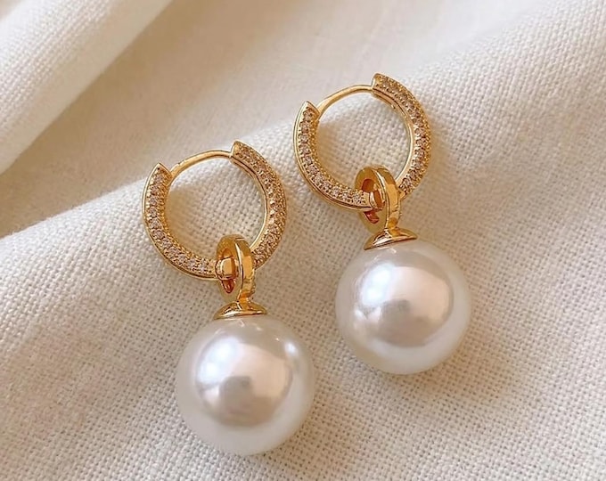 Pearl Drop Earrings - Zircon Dangle, Elegant Jewelry Gift for Her