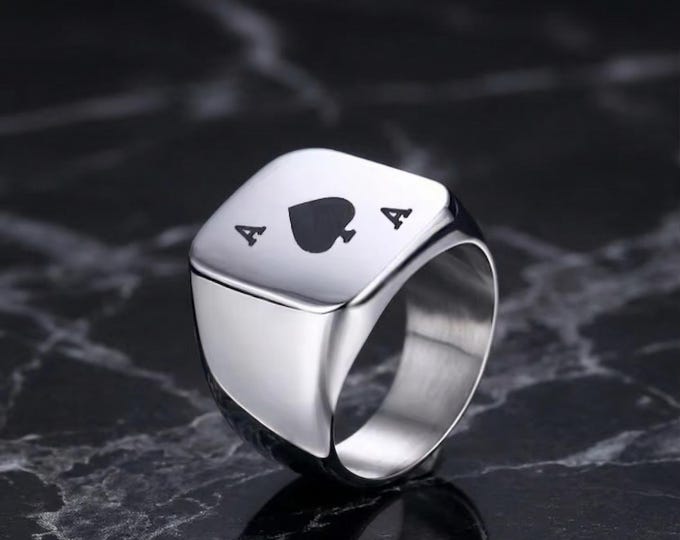 Ace of Spades Ring - Poker Statement Ring, Gift for Him, Gambling Jewelry