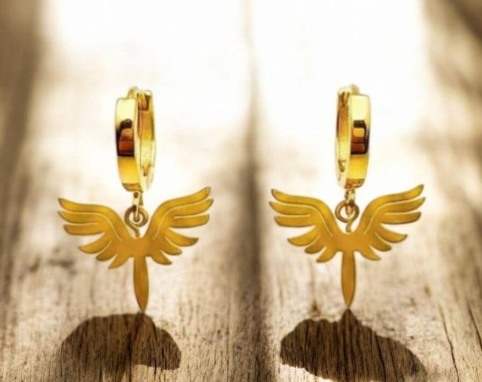 Angel Wing Earrings - Sterling Silver Dangle, Guardian Jewelry Gift