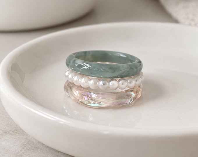Colorful Resin Band Rings Set, Acrylic Stackable Jewelry, Aesthetic Fashion Gift for Her