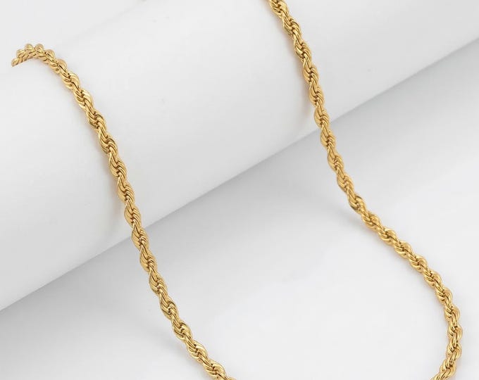 Gold Rope Necklace - 925 Silver Chain, Twisted Necklace for Women and Men
