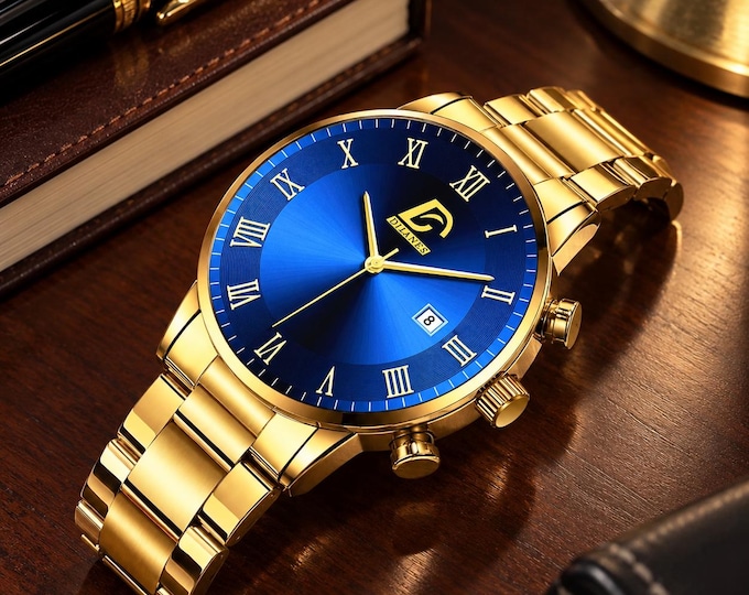 Minimalist Calendar Watch, Gold Quartz Wristwatch, Men's Business Casual