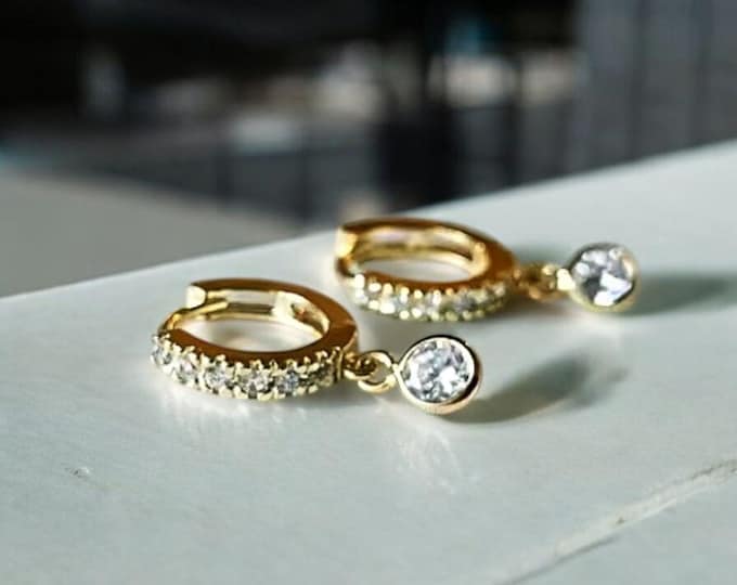 CZ Dangle Earrings - Stone Disc Earrings, Everyday Glamour