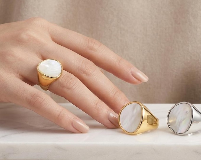 Mother of Pearl Ring - Geometric Silver Ring, Fashion Jewelry Gift for Her