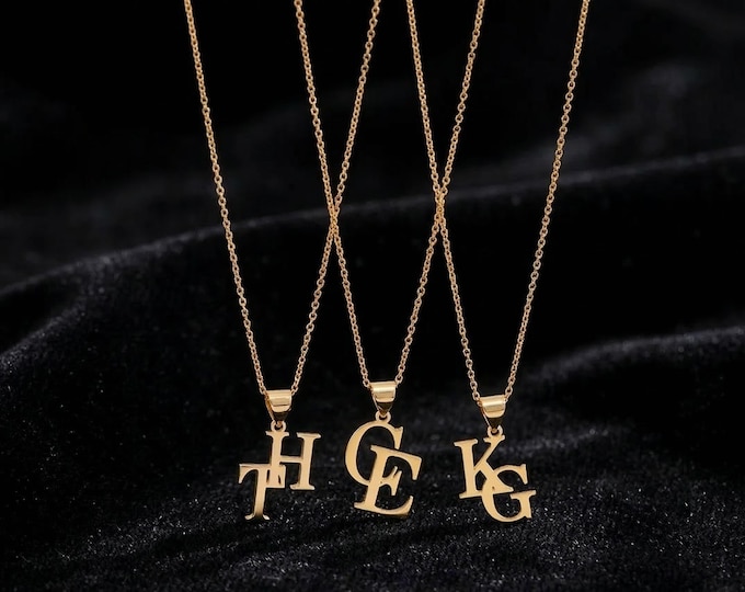 Initial Necklace - Personalized Letter Pendant, Double Letter Jewelry