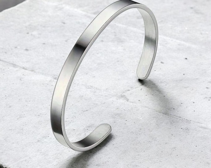 Mens Cuff Bracelet - Stainless Steel Open Bangle, Minimalist Jewelry Gift
