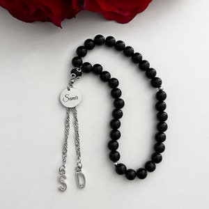NIEUW ONTWERP | Gebedsketting Tesbih 33er Zwart met naam en letters, cadeau, gebedskettingen, Islam Ramadan Eid gepersonaliseerde autoketting