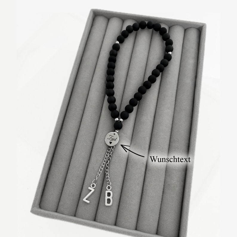 Gebetskette Tesbih 33er Schwarz Matt mit Namen, Geschenk, Gebetsketten, Islam, Ramadan, personalisiert Bild 2