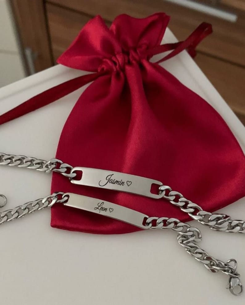 Partnerarmband für Paare in Silber personalisiert Gravur nach Wunsch Geschenkverpackung gratis Bild 9