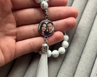 Gebetskette Tesbih 33er Marmor mit Text und Foto, Gebetsketten Islam Ramadan personalisiert