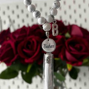 Gebetskette Tesbih 33er Marmor mit Namen Buchstaben, Geschenkverpackung Geschenk Gebetsketten Islam Ramadan Eid personalisiert Autokette Bild 3
