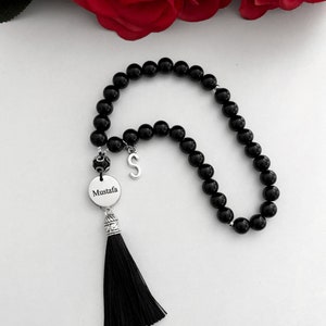 Prayer beads Tesbih 33er Black with name, with gift packaging FREE, gift, prayer beads, Islam, Ramadan, personalized