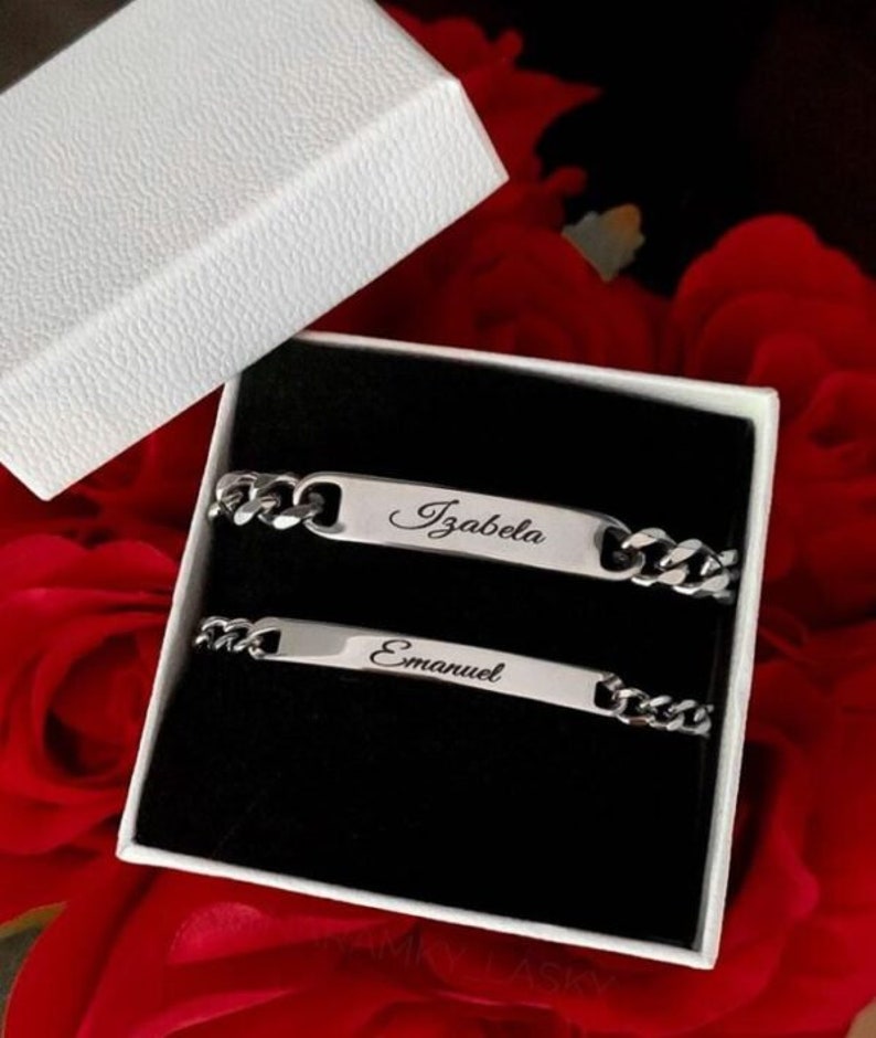 Partnerarmband für Paare in Silber personalisiert Gravur nach Wunsch Geschenkverpackung gratis Bild 4