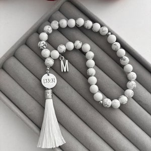 Gebetskette Tesbih 33er Marmor mit Namen Buchstaben, Geschenkverpackung Geschenk Gebetsketten Islam Ramadan Eid personalisiert Autokette
