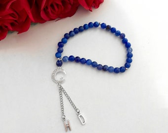 Gebetskette Tesbih 33er Blau mit Buchstaben oder Namen, Geschenk, Gebetsketten, Islam, Ramadan, personalisiert