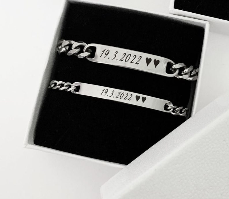 Partnerarmband für Paare in Silber personalisiert Gravur nach Wunsch Geschenkverpackung gratis Bild 8