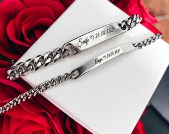 Partner bracelet for couples - in silver - personalized - engraving as desired - free gift packaging