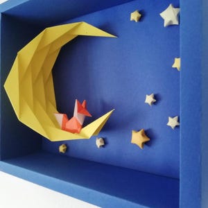 Volpe sulla Luna - Opera d'arte decorativa su carta