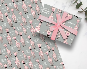 Pink Giraffe Gift Wrapping Paper