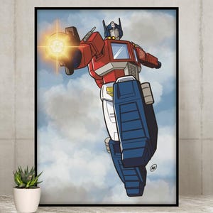 Pôster original impresso com arte de Optimus Prime da série animada de TV e filme Transformers