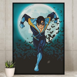 Disco Nightwing DC Comics Batman Familie original bunt Fan Art, Druck, Poster, Kunst, Wohnkultur. Keine KI.