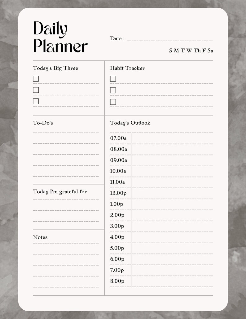 Undated Minimalist Daily Planner With Habit Tracker and Big Three With