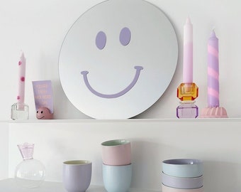 Lilac Smiley Mirror - 38cm - Round