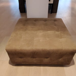 Custom high quality green suede Ottoman, extra large, 30 in