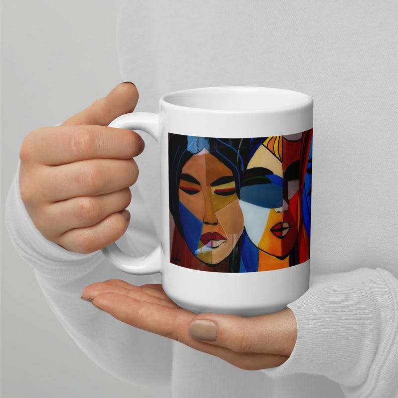 Women Diversity Mug, Abstract Art Print, Colorful Women Faces, Original Painting, Inclusion Gift, Vibrant Art Coffee Mug