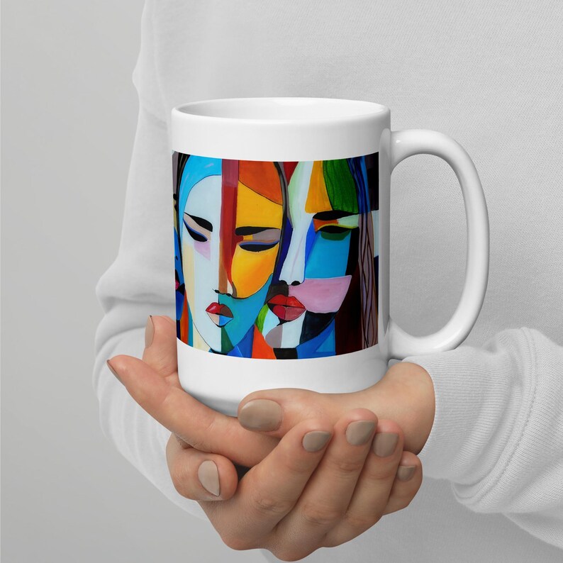 Women Diversity Mug, Abstract Art Print, Colorful Women Faces, Original Painting, Inclusion Gift, Vibrant Art Coffee Mug