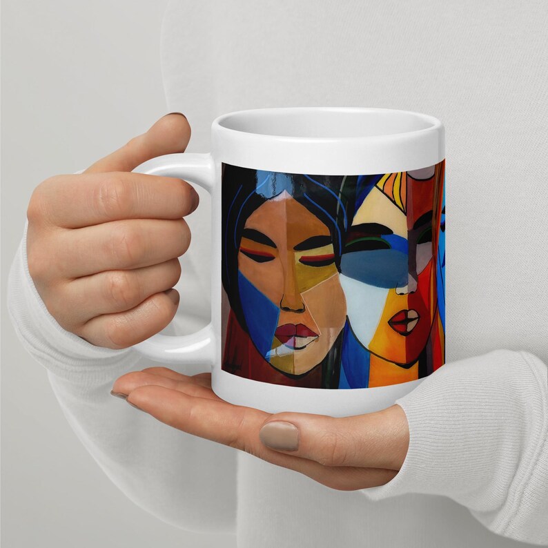 Women Diversity Mug, Abstract Art Print, Colorful Women Faces, Original Painting, Inclusion Gift, Vibrant Art Coffee Mug