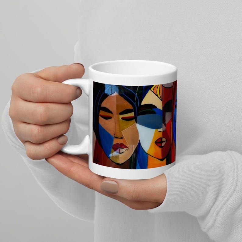 Women Diversity Mug, Abstract Art Print, Colorful Women Faces, Original Painting, Inclusion Gift, Vibrant Art Coffee Mug