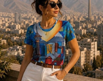 Tehran Women's T-shirt, Original Painting Art, Colorful and Bold