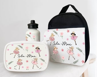 Personalised Ballerina lunch box Bag Girls boys Ballerina Pastel Dancer school lunch box water bottle nursery set school set water bottle