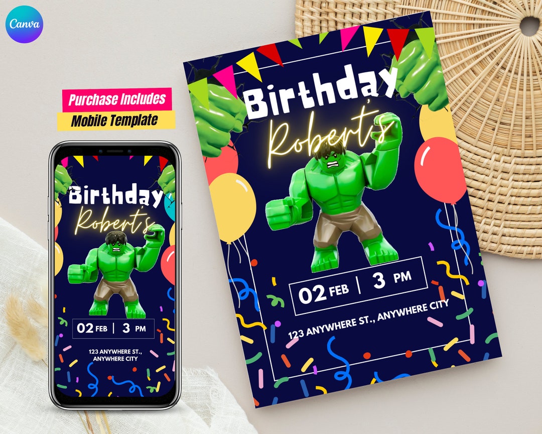 Editable Hulk Birthday Invitation Template Avengers Etsy