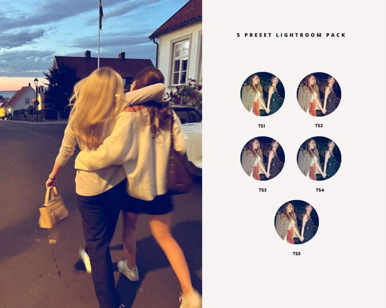May include: Two people walking down a street at night. The person in the front is wearing a white sweater and black pants. The person in the back is wearing a black skirt and a white sweater. They are both smiling and holding hands.