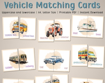 Vehicle Matching Game: Toddler Learning Activity (Printable PDF)