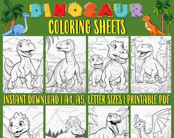 Målarbilder med dinosaurier: 20 aktivitetsblad för barn (PDF)