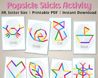 Popsicle Sticks Activity Cards: Montessori Toddler Game (Digital Download)