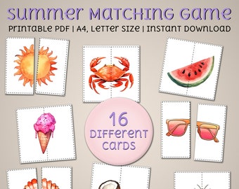 Summer Matching Game: Toddler Puzzle, Preschool Activity (Digital Download)