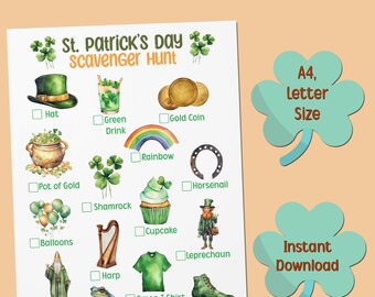 St. Patrick's Day Scavenger Hunt: Leprechaun Game, Spring Activity (PDF Downloadable File)