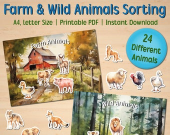 Farm & Wild Animals Sorting Activity: Toddler Learning Game (Printable PDF)