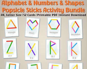 Popsicle Stick Alphabet, Numbers & Shapes Activity (Printable)