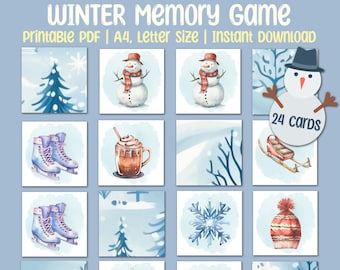 Printable Winter Memory Game: Kids Matching Activity (Digital Download)