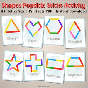 Shapes Popsicle Sticks Activity, Craft Sticks Activity, Montessori Game For Toddlers, Preschool Printables, Homeschool Resources For Kids