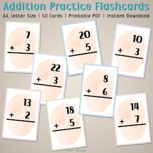 Addition Practice Flash Cards, Printable Math Activities, Montessori Cards, Educational Learning For Kids, Printable Addition Math Worksheet