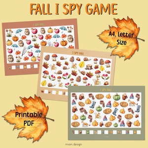 Juego de espías de otoño imprimible, actividades de otoño para niños pequeños, actividad para niños, hojas de trabajo preescolares, actividad de tiempo tranquilo, actividades de fiesta, carta A4