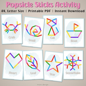 Atividade de palitos de picolé, atividade de palitos de artesanato, jogo Montessori para crianças, pré-escola para impressão, recursos escolares em casa para crianças, jogo infantil